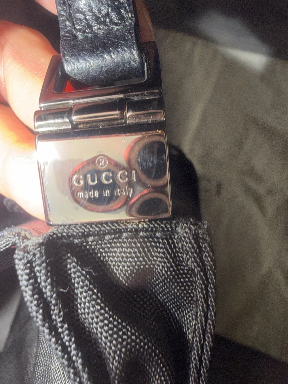 Preloved Vintage Gucci Jackie shoulder bag crafted in black nylon with metallic